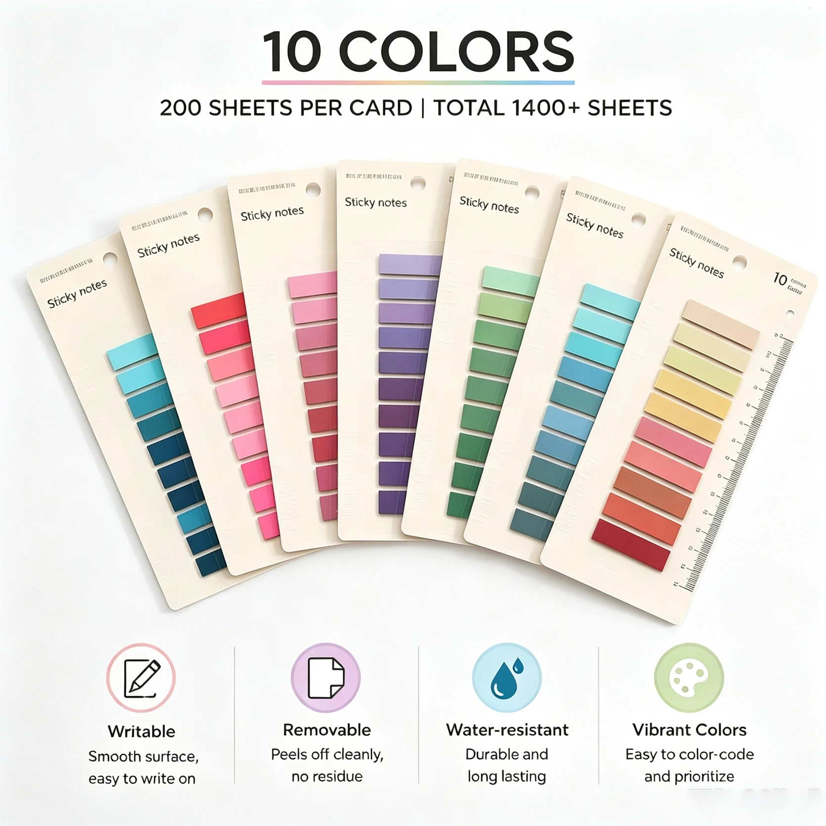 Gradient PET Paper Card Sticky Index Tabs Back To School Essentials Waterproof Writable Page Markers Student Stationery