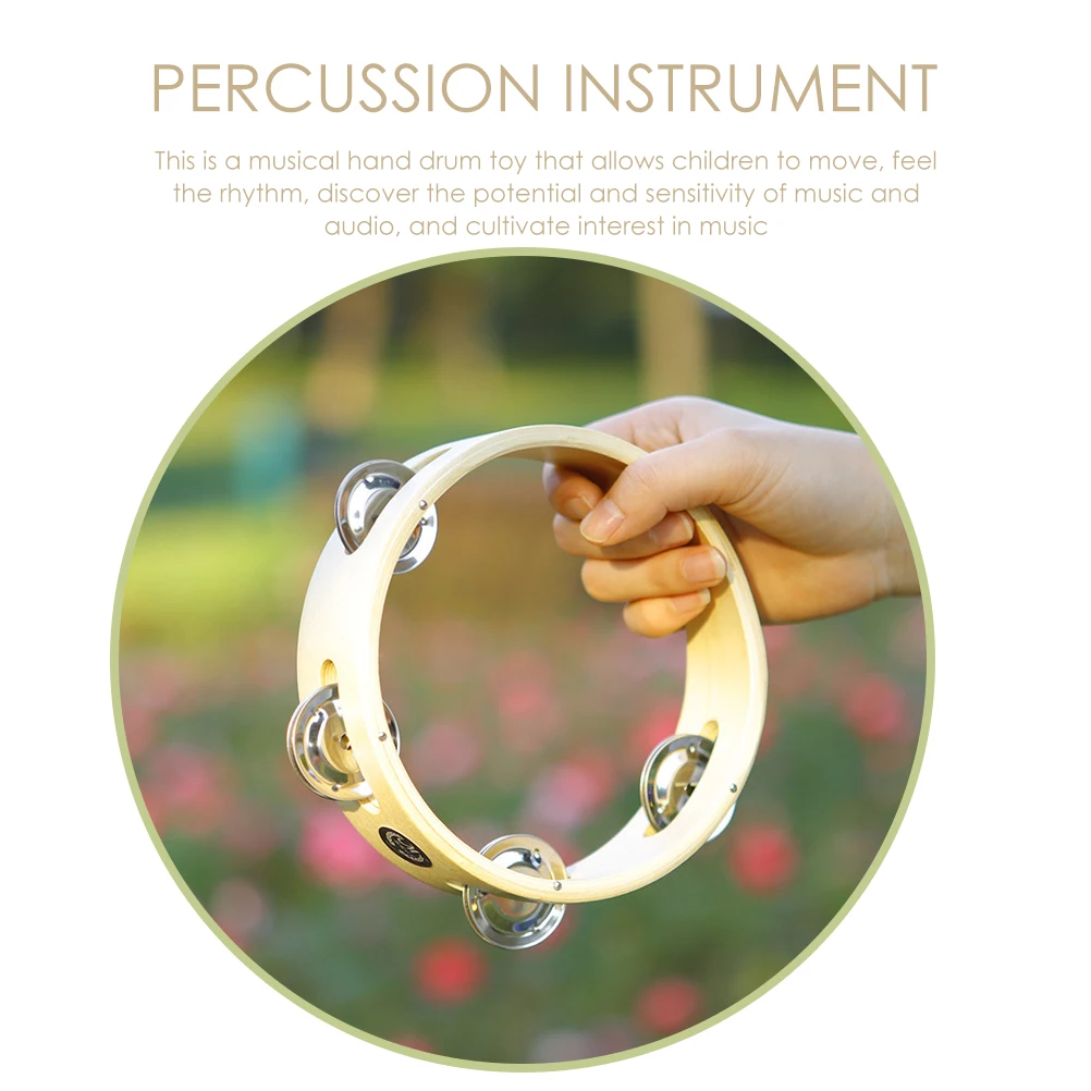 

Hand Metal Wooden Percussion Tambourine Drum for Children Parent Interaction Musical Instrument Educational Plaything