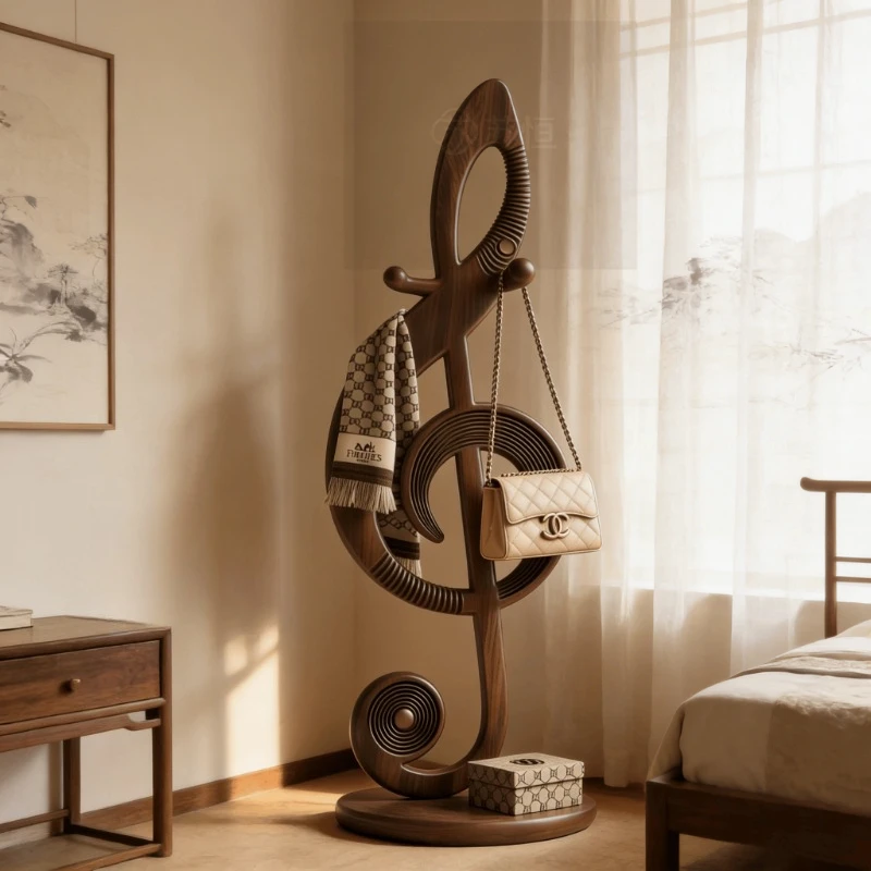 New Chinese black walnut new music note coat rack tenon and mortise structure B & B villa bedroom
