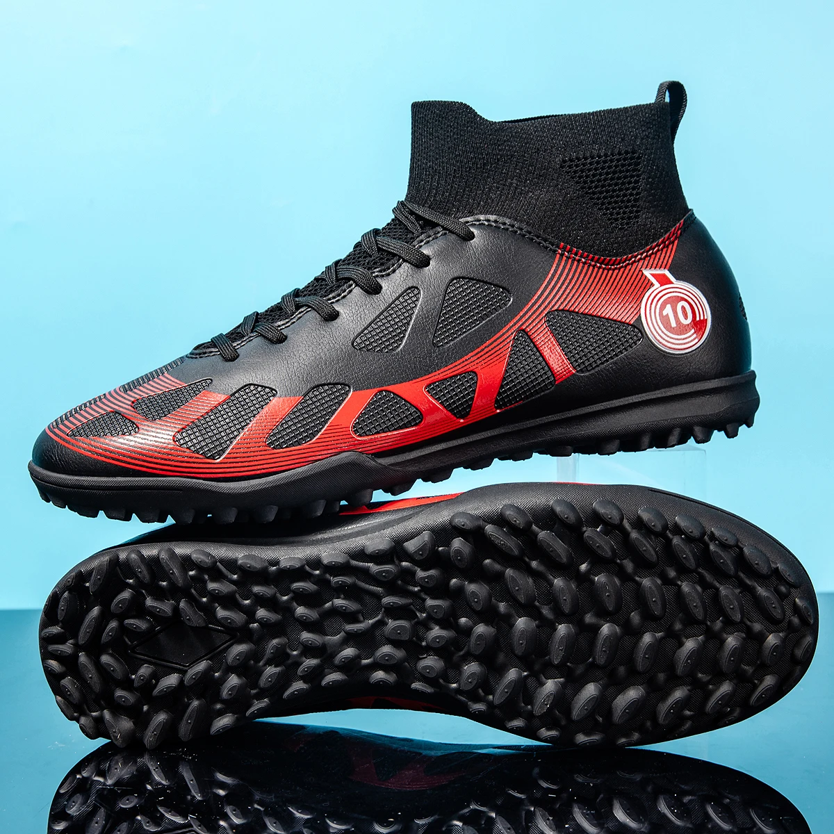 

High-top football boots are spike TF and spikes FG, 4 colors are available for unisex style training competitions soccer shoes