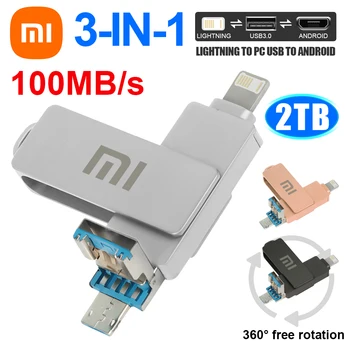 샤오미 고속 펜 드라이브, 금속 방수 512GB 저장 장치, 아이폰용 메모리 USB 드라이브, 3 in 1 USB 3.1 플래시 드라이브, 2TB, 1TB  Best5