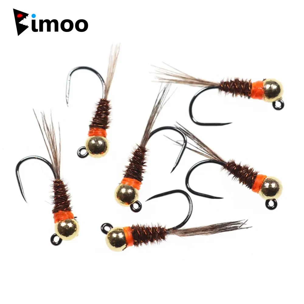 6PCS # 12 ~ # 16 Moscas de Tungstênio Sem Farpa, Nymph Euro Perdigon Marrom, Nymphs Espanhóis para Pesca com Mosca Molhada, para Truta, Truta-Branca e Peixe-Branco