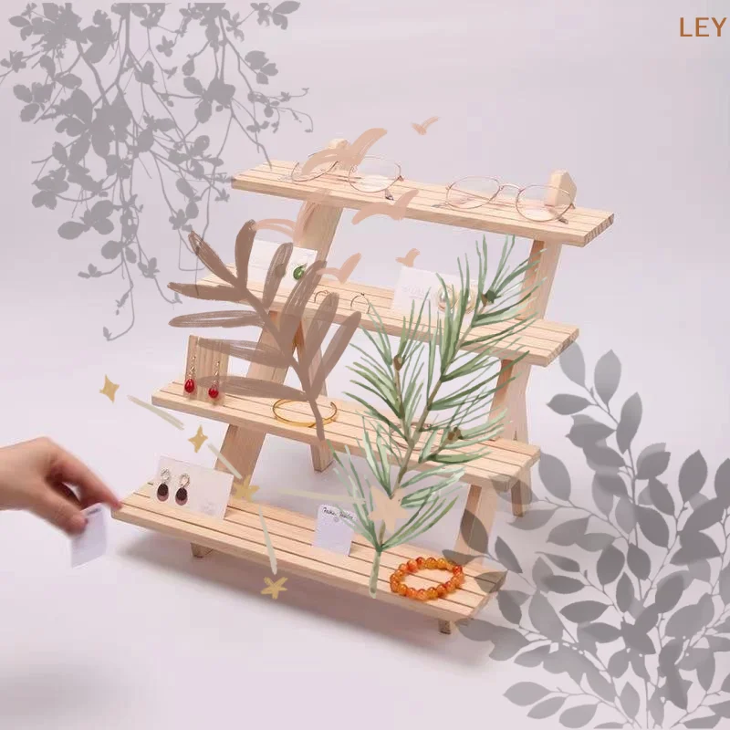 Multi-Layer Display Rack Wooden Planting: Dessert Cake Jewelry Solid Wood Step Stand