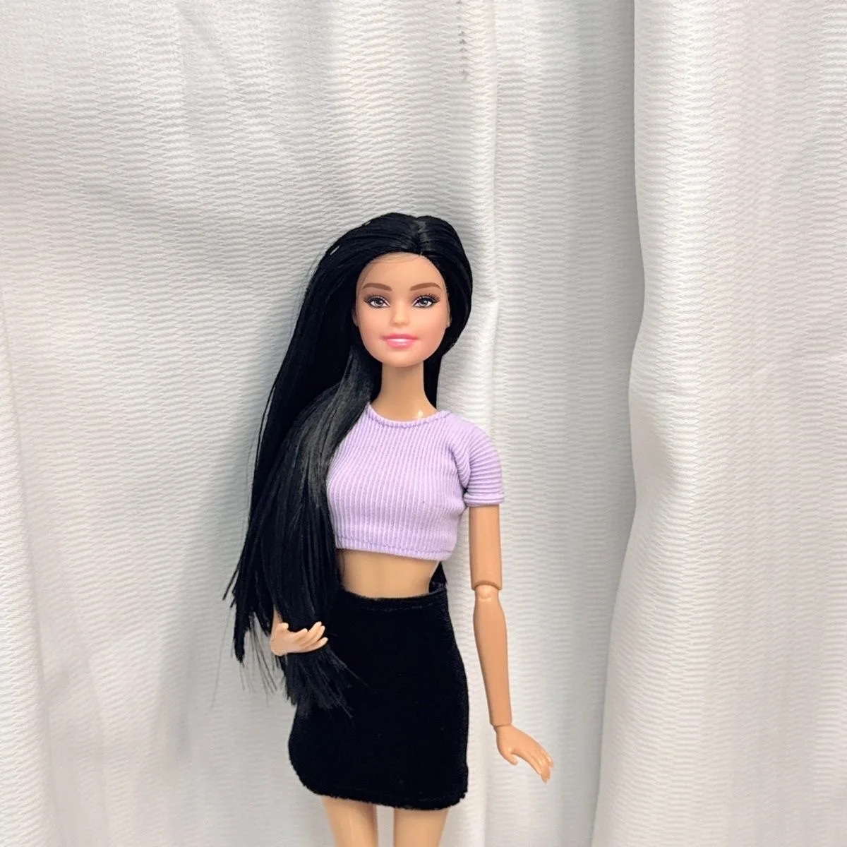30cm 유럽형 검정색 긴 생머리 소녀 공주 인형 장난감 패션 의류+치마+양말+신발+가방 세트 소녀들 놀이집 장난감