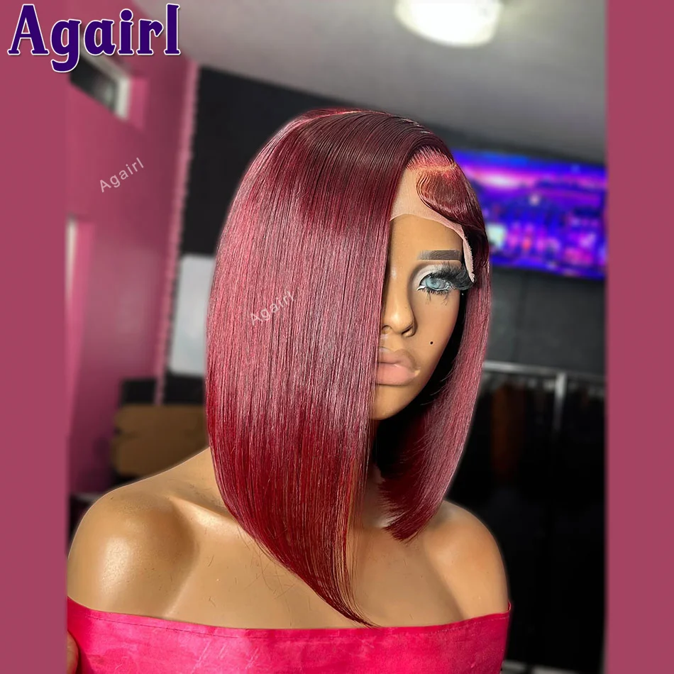 

Burgundy Red 99J 180 Density Bob Lace Front Wig 13X4 Straight Lace Frontal Short Bob Human Hair Wigs For Black Women Pre Plucked