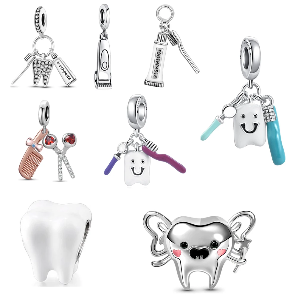 

2024 Hot Sale New Toothbrush teeth Chain Diy 925 Sterling Silver Bead Fit Pandora Bracelet Bangle Jewerlry Accessories
