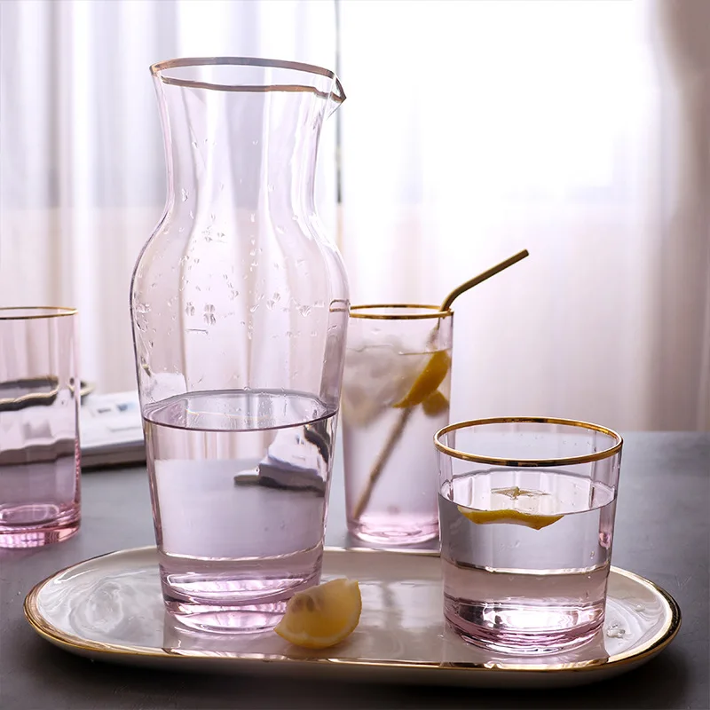 New Golden Edge Ripple Champagne Wine Glass Pink Transparent Lead Free Cocktail Glasses Crystal Whiskey Juice Drinking Cup