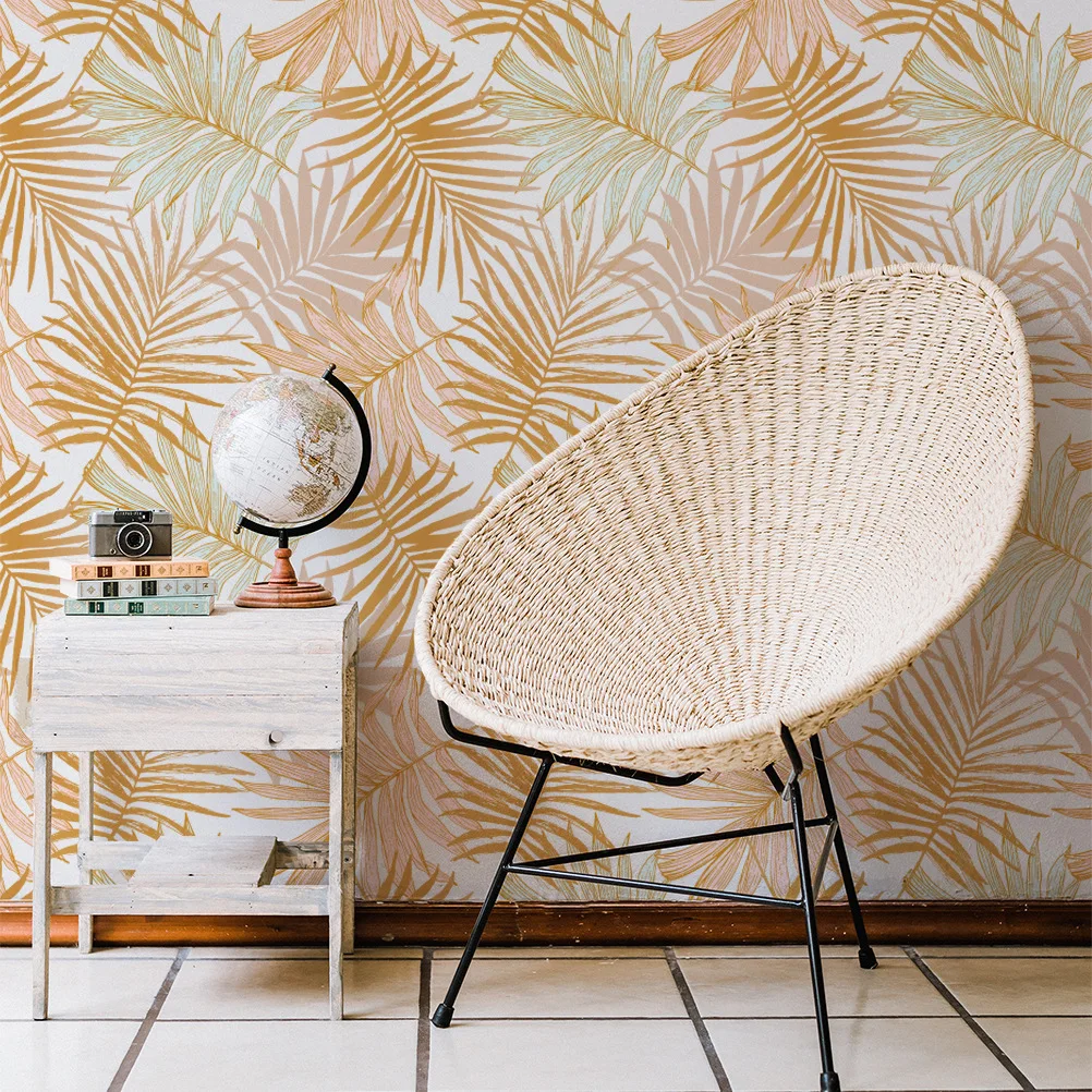 Boho Light Pink Tropical Palm Leaf Peel and Stick Wallpaper Vintage Palm Leaves Self Adhesive Wallpaper Removable Contact Paper