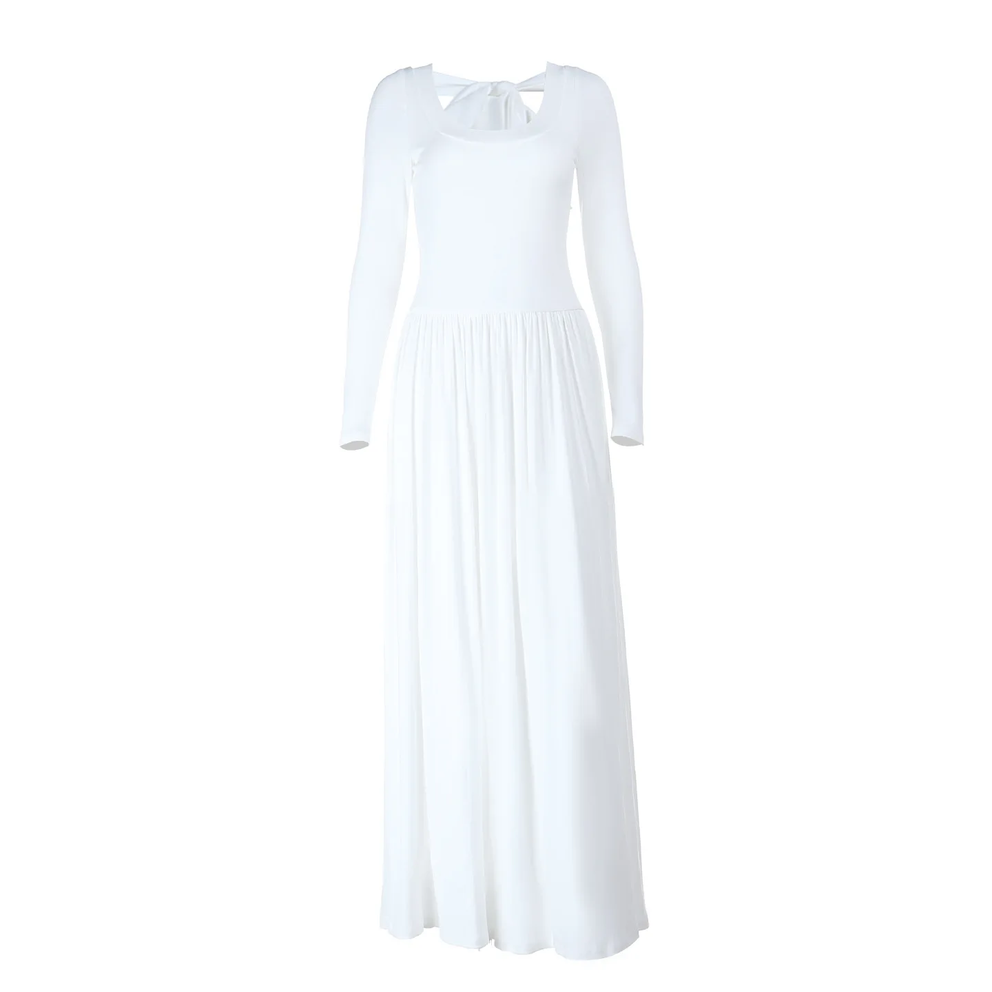 Abito da donna casual comodo a trapezio Nicchia Cravatta posteriore Dettagli ritagliati Abiti Semplice tinta unita drappeggiato Abbigliamento alla moda autunnale