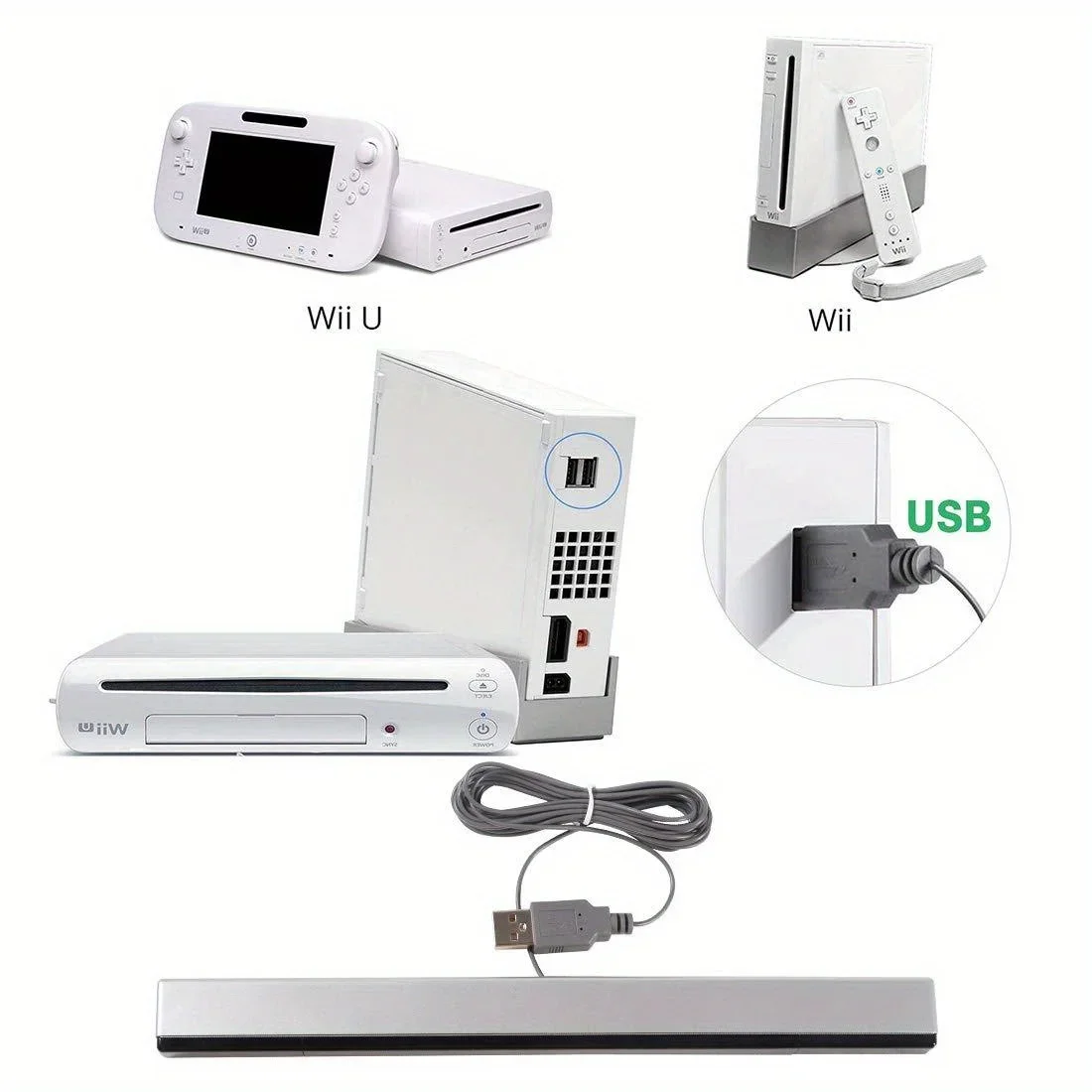 Barra de sensor de raios infravermelhos com fio USB de substituição para console de jogos Nintendo Wii