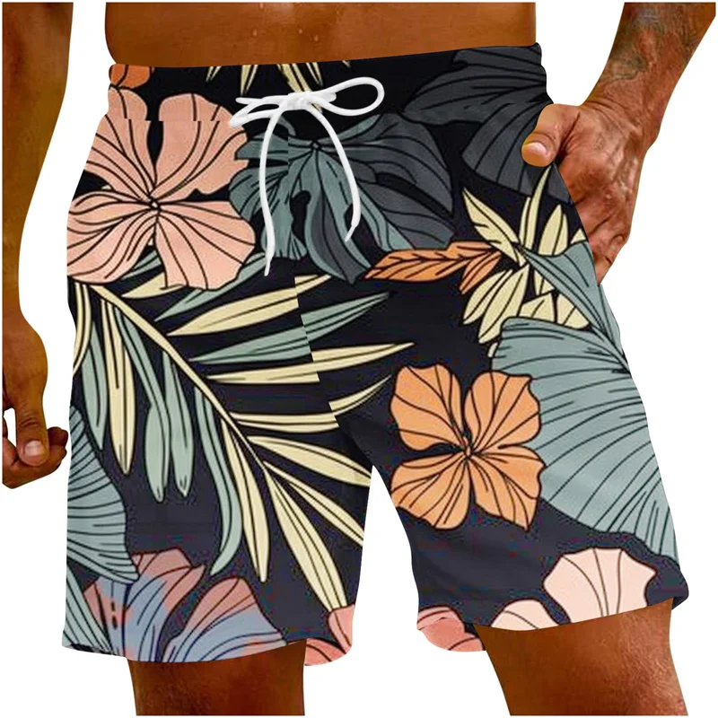 Tropical Palm Leaf Graphic Beach Shorts For Men Plant 3D Printed Board Shorts Casual Hawaiian Short Pants Oversized Swim Trunks