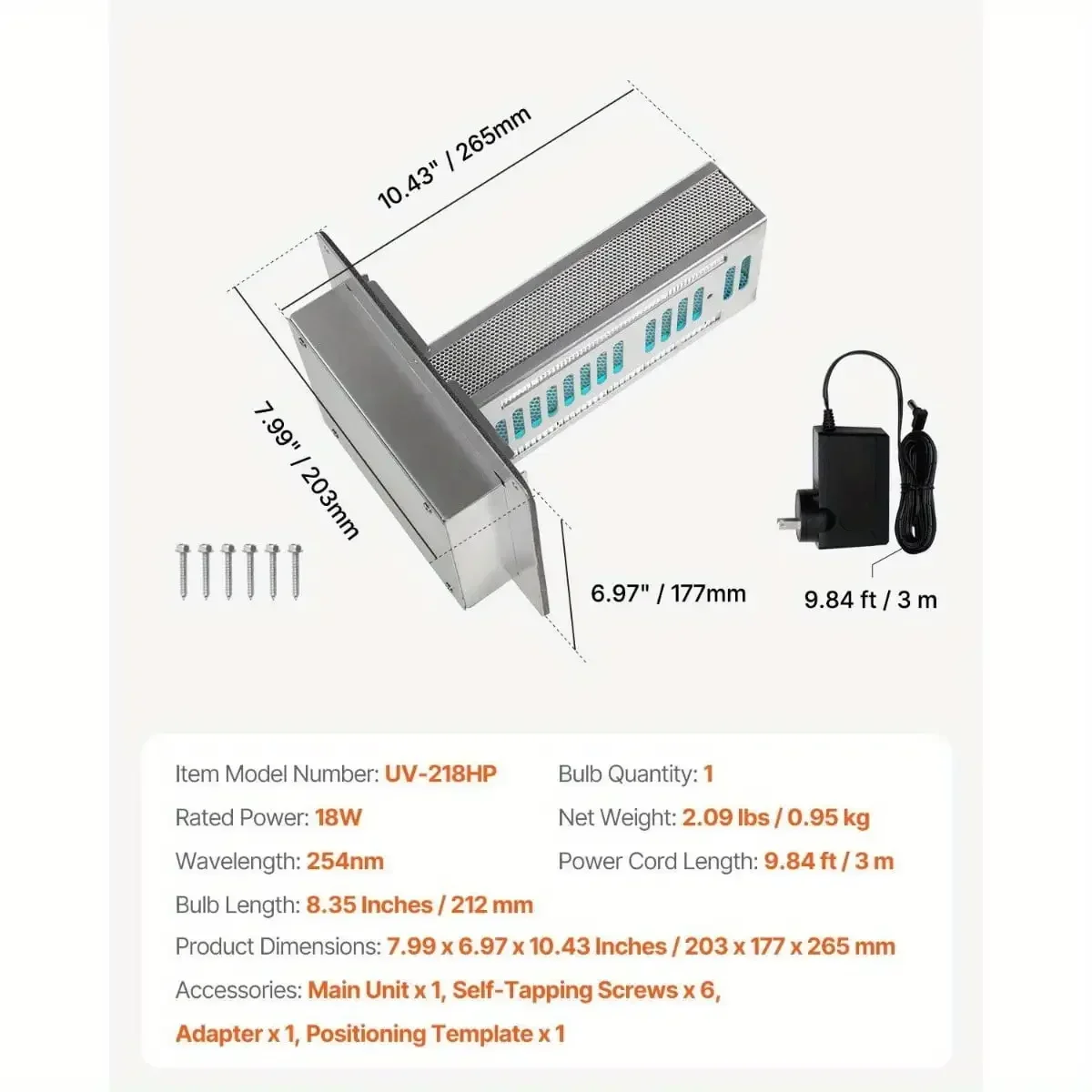 HVAC-Luftreiniger für das ganze Haus, 18 W, 9 Zoll UV-Licht in Kanal-PCO-Technologie