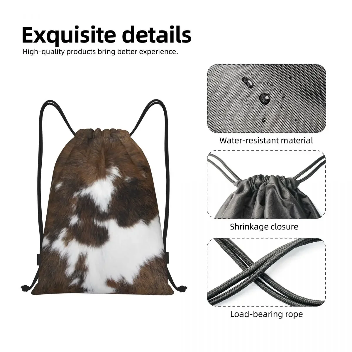 Simulado Cowhide Textura Drawstring Bag para Homens e Mulheres, Portable Sports Gym Sackpack, Training Storage Backpacks