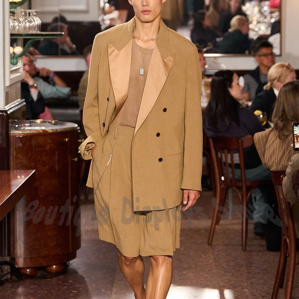 

Casual Chic Men's Peak Lapel Blazer Single Breasted Office Work Outfit(Jacket+Short Pants) Knee Length Banquet Prom Costume