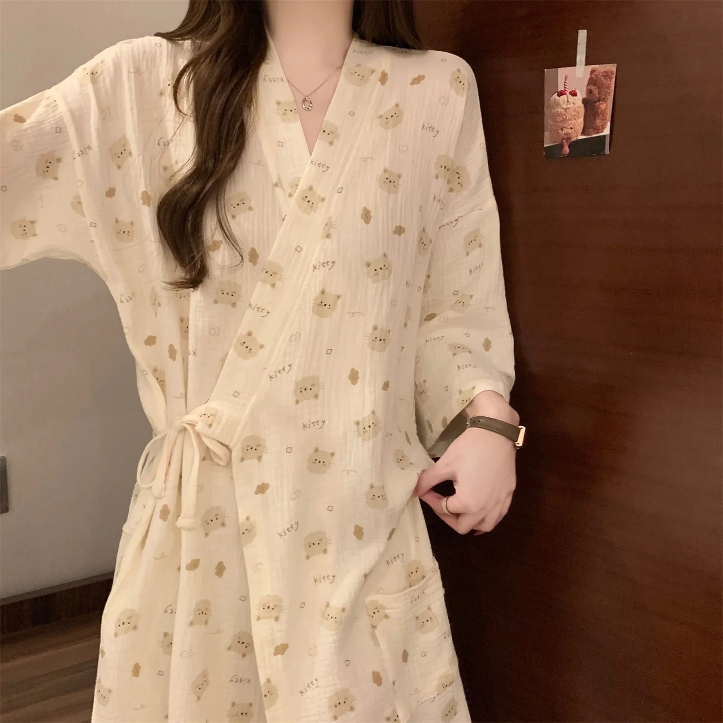 Japanese Style Summer Cotton Gauze Sleepwear Women's Bath Robe Nightgown Wearable Bath Towel Absorbent Student Pajamas