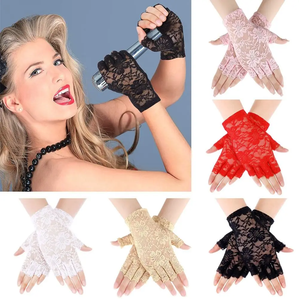 Mesh Fäustling Lange fingerlose Damen Spitze Fahrhandschuhe Spitzenhandschuhe Halbfinger Netzhandschuhe Tanzhandschuhe Mesh Fäustling
