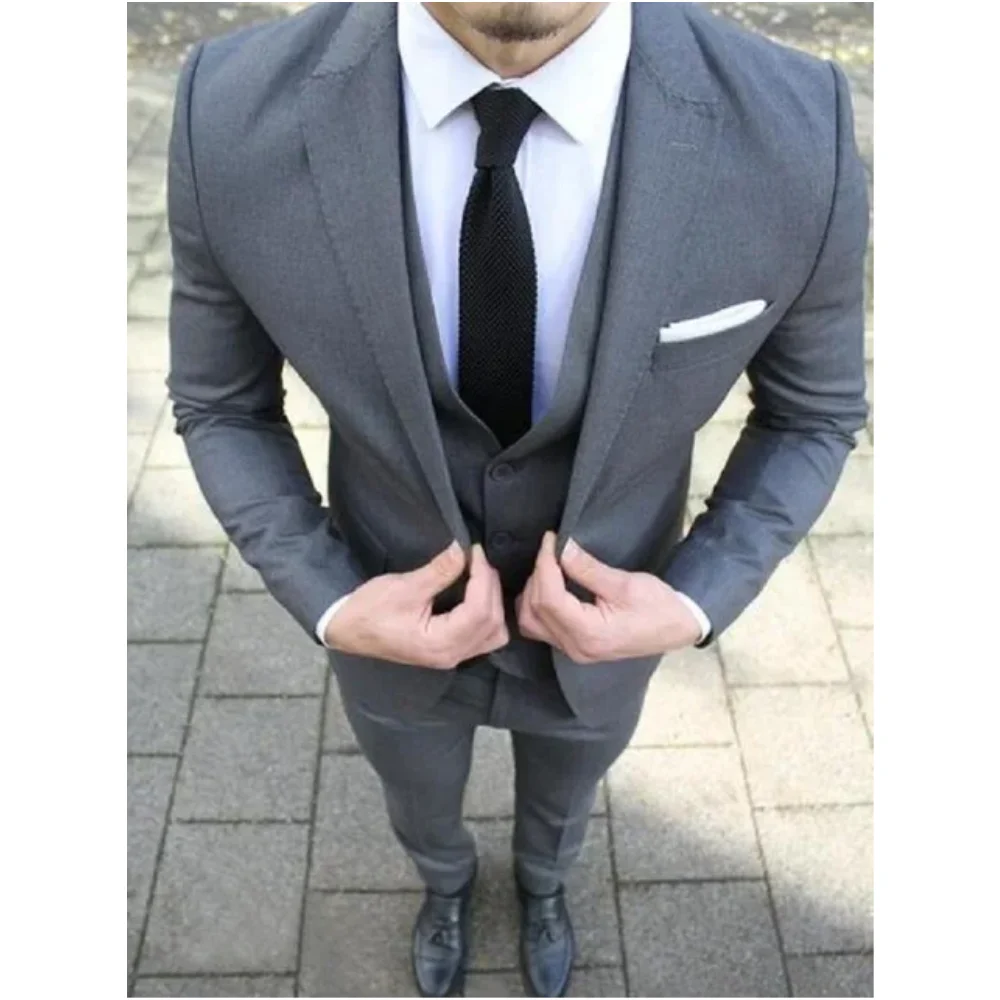 

Latest Charcoal Grey Men Suit for Wedding 3 Piece Suit With Pants Vest Formal Prom Party Blazer Men Suit Slim Fit Tuxedo