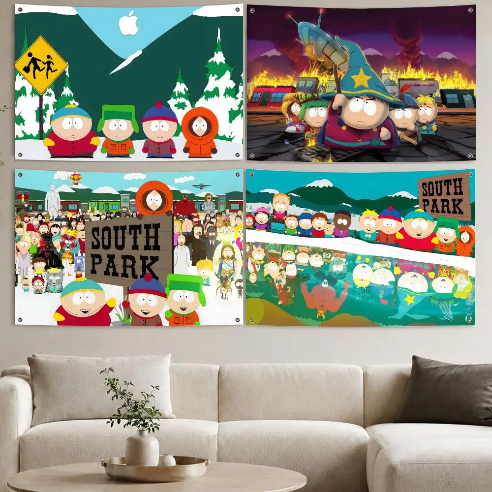 Cartoon S-South P-Park Cute Flags Aesthetic Wall Tapestry Printed Wall Hanging Living Room Party Outdoor Decor