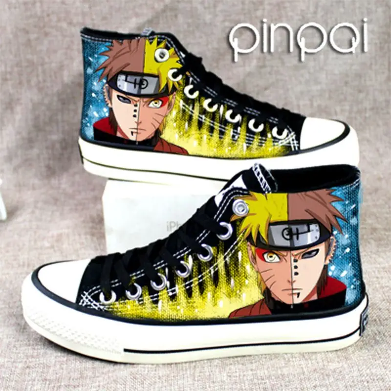 

Мужские и женские кеды из канваса в стиле аниме, высокие кроссовки с граффити, повседневная обувь с изображением Узумаки Наруто и Учихи Итачи, подарок на праздник