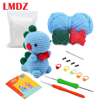 LMDZ Blue Dinosaur DIY Animal Beginners Kniting Kit for Adults and Kids with Crochet Accessories and Instructions