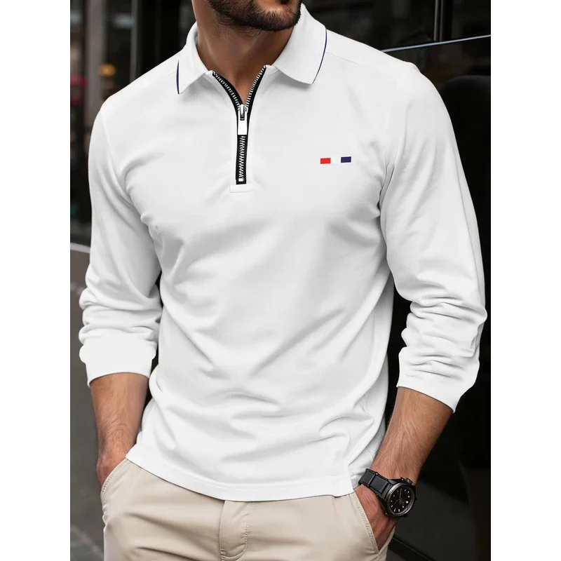 The new summer men's long sve casual and elegant beech T-shirt in solid color is loose and suitable for daily use by middle-aged