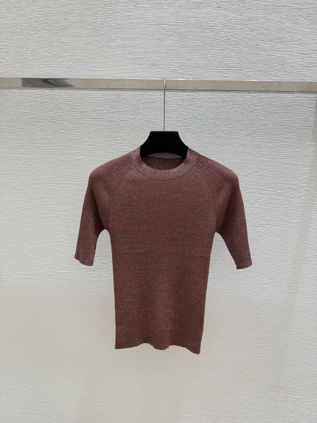 New Spring/Summer Collection: High-Quality, Minimalist Solid-Color Women'S Short-Sleeve Knit Top With Crew Neck
