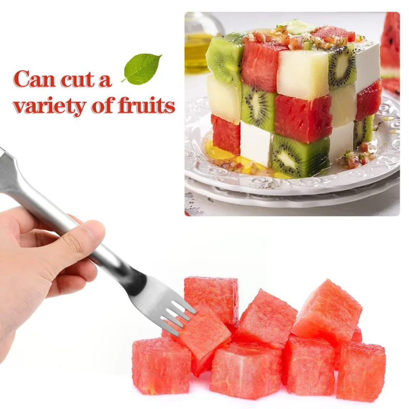 2 In 1 Portable Watermelon Fork Slicer Multi-purpose Watermelon Slicer Cutter Knife Stainless Steel Kitchen Fruit Cutting Fork