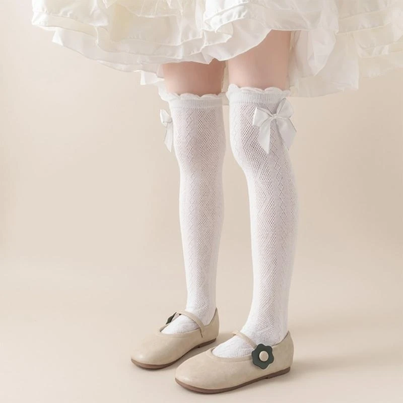 97BC Children Over the Knee Socks Little Girl Bowknot Socks School Event Stockings