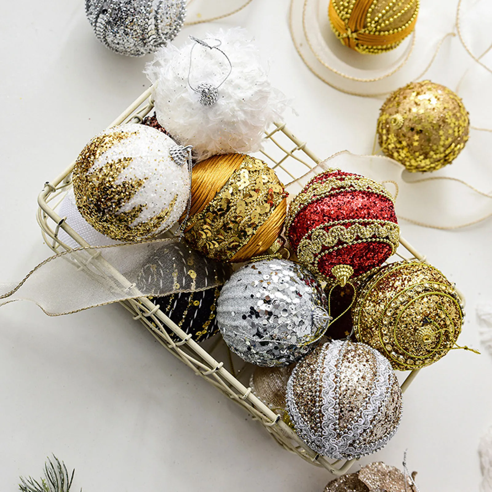 8CM Christmas Tree Decor Hanging Balls Sequined Shiny Ball Pendant Christmas Tree Home Party Hanging Decorations New Year 2023