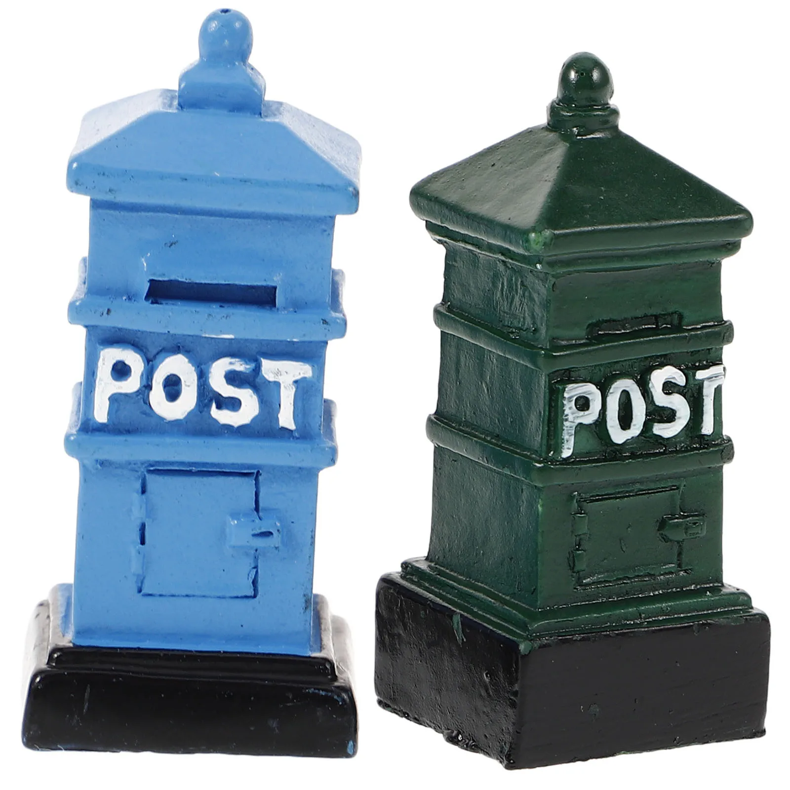 

2 Pcs Retro Postal Ornaments Mailbox for House Wall Mount Decorative Small Miniature Street Crafts Synthetic Resin