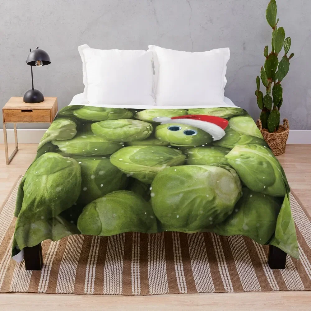 Christmas Sprout With Santa Hat Print Throw Blanket Tourist Flannels Blankets