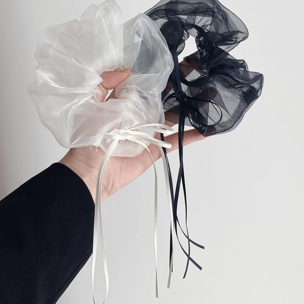 

Gifts Ruffle Design Organza Hair Circles Washable Soft Long Ribbon Bow Scrunchies Romantic Elastic Hair Ties Daily
