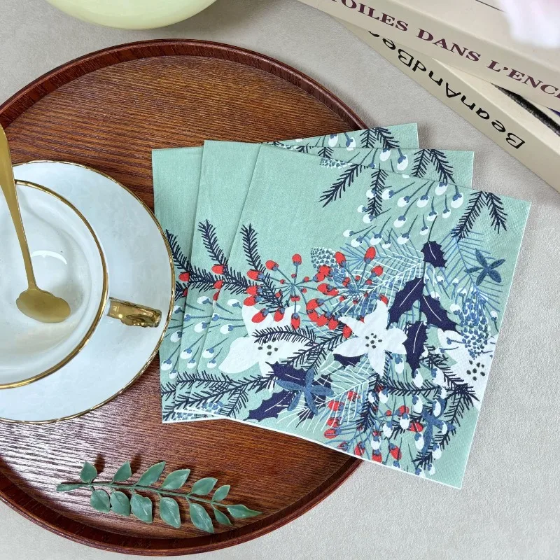 

20 шт. 33 см 2-слойные цветные салфетки с рождественским ботаническим принтом для праздничного сервировки стола, бумага для декупажа своими руками