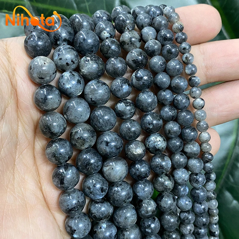Natural Stone Black Labradorite Round Loose Beads For DIY Earrings Bracelet Accessories Jewelry Making 15\'\' Strand 4/6/8/10/12mm