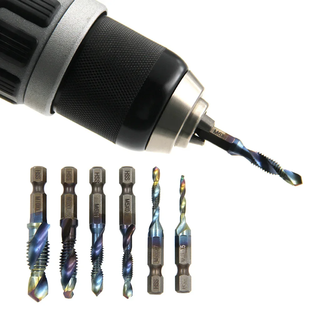 HSS Composite Tap Titanium Plated Drill Hexagonal Handle Drill Set and Tap Combination Applications For Wood Plastic Copper PVC