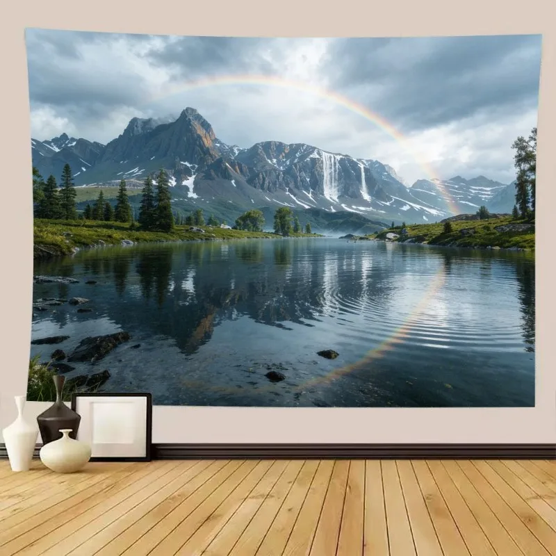 VIKAMA Mountain Rainbow Lake Tapestry Nature Landscape Aesthetic Room Decor