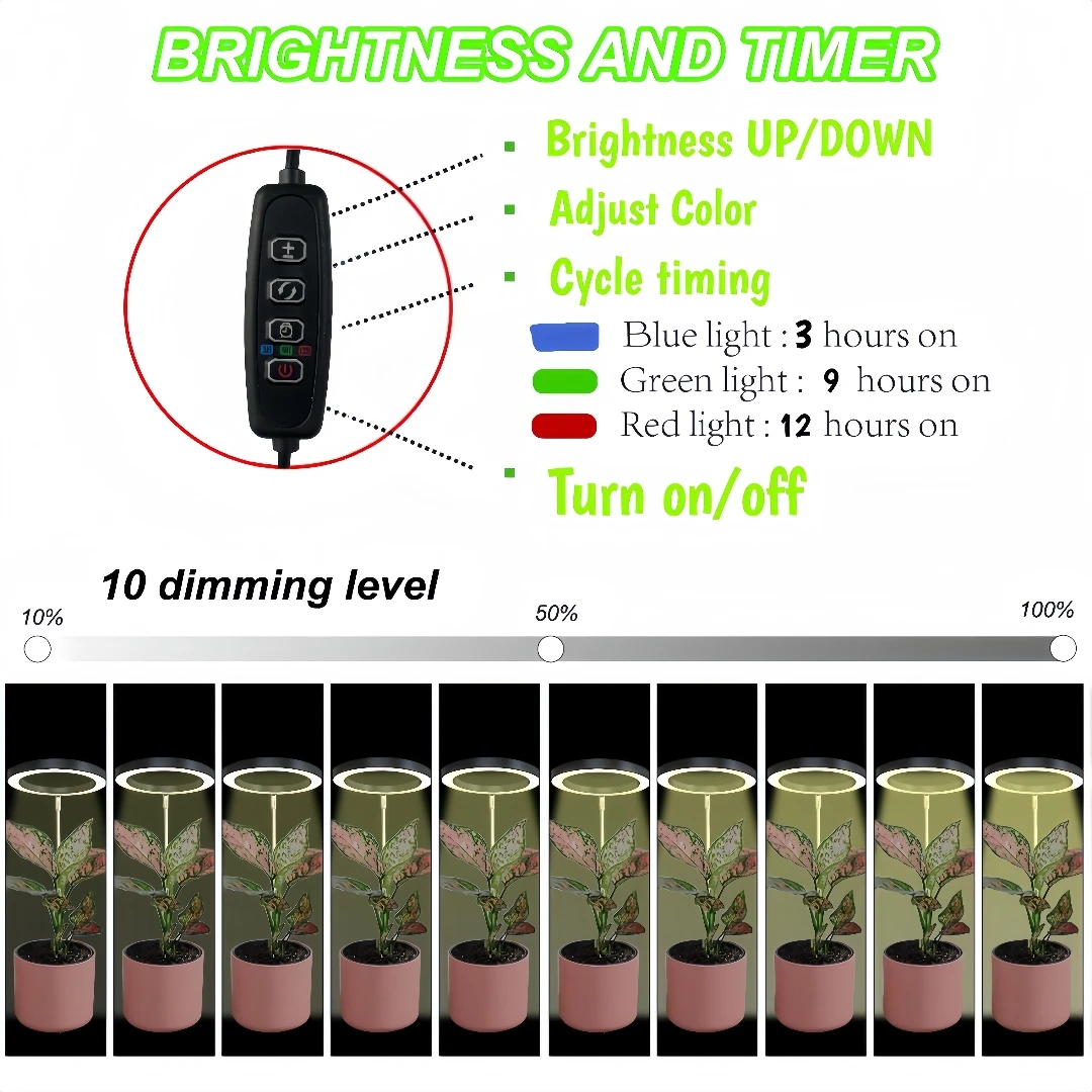 عبوتان من ضوء النمو الأسود، مصابيح LED كاملة الطيف، ارتفاع قابل للتعديل 3 أوضاع ألوان، ضوء LED متزايد كامل الطيف لإضاءة النباتات الكبيرة #4