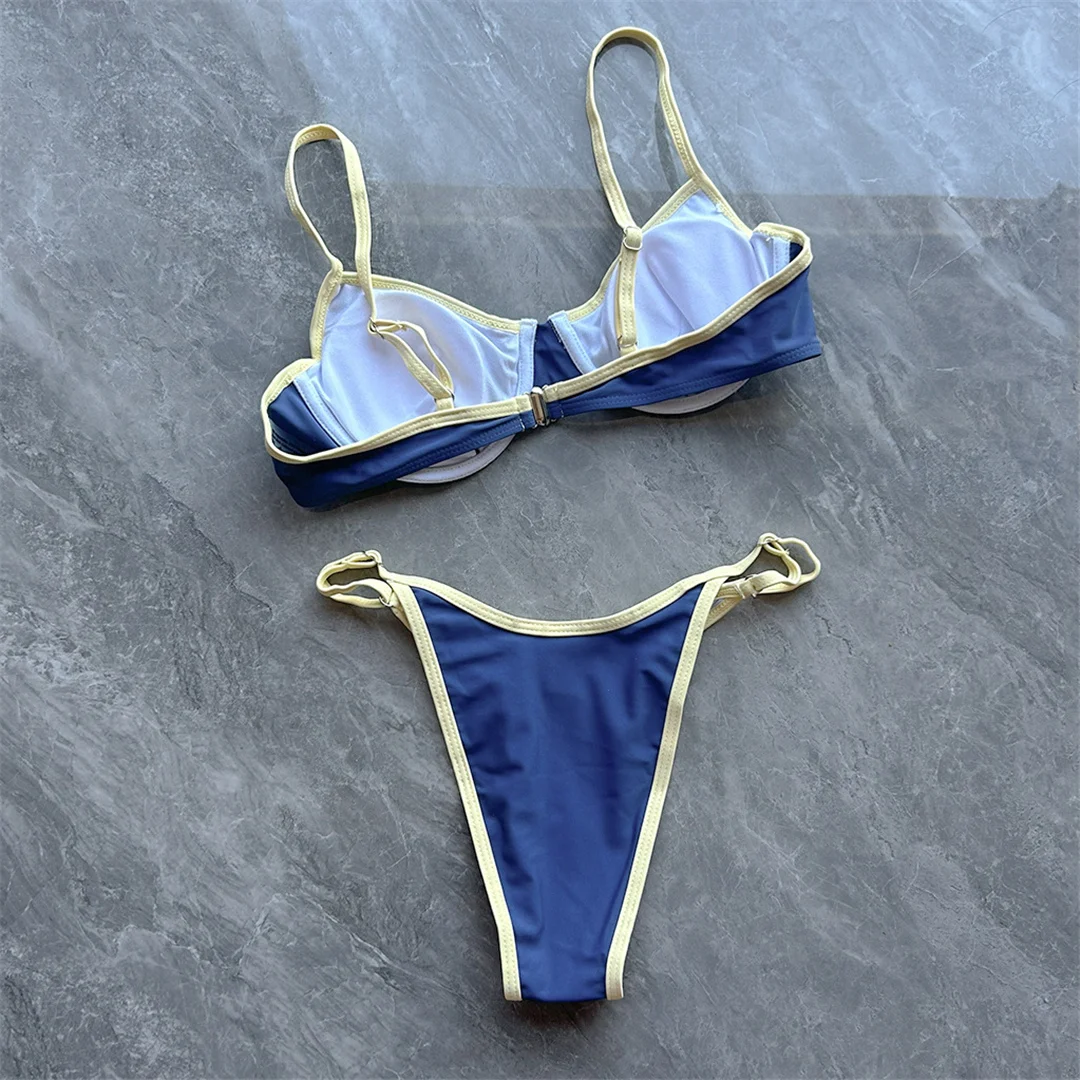 Sexy, mit Bügel verstärkter, hoch geschnittener Bikini, Damen-Badeanzug, zweiteiliges Bikini-Set, gepolsterter Badeanzug, Badebekleidung, Modell V8459. – Detail 3