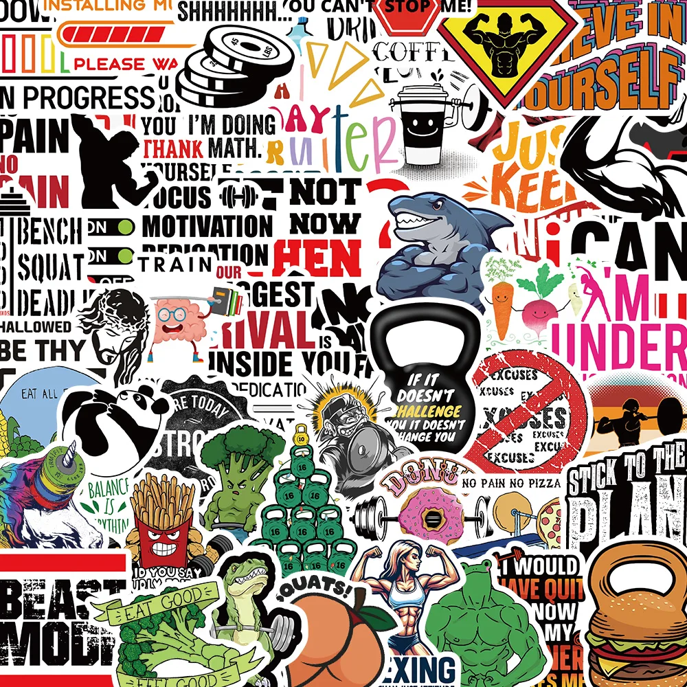 50PCS Sport Fitness Enthusiast Sticker Pack for Teens and Adults DIY Suitcase Guitar Laptop Phone Case and Skateboard