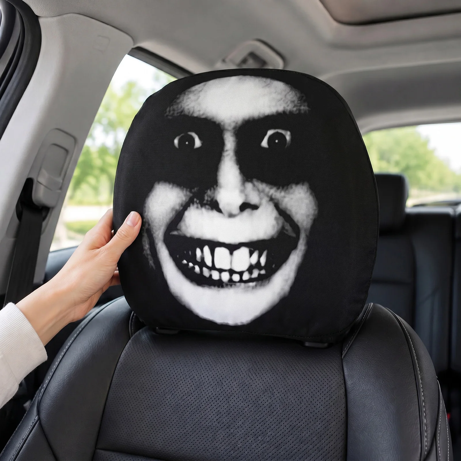 2Pcs Stretchy Headrests Sleeve Washable Scary Print Headrest Protector Elastic Spooky Headrests Cover for Auto/Vehicle/Truck/SUV