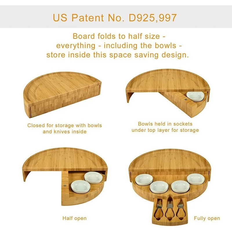 Bamboo Cheese Plate Wooden Breadboard Cutlery Cutter Set Cheese Charcuterie Board with Slide Out Drawer Cooking Tools