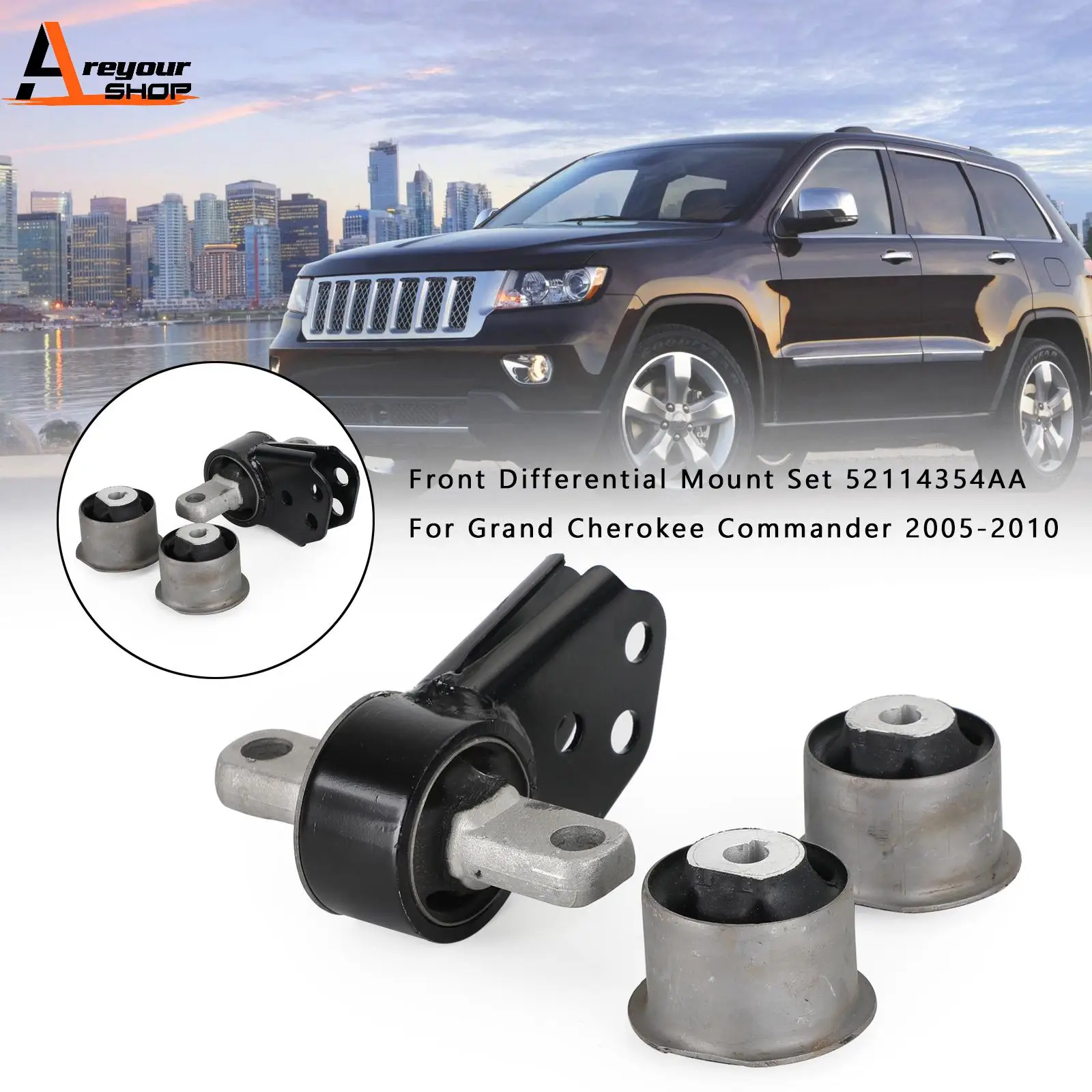 Areyourshop Front Differential Mount Set For Grand Cherokee Commander 2005-2010 52114354AA  52089516AB Car Auto Parts