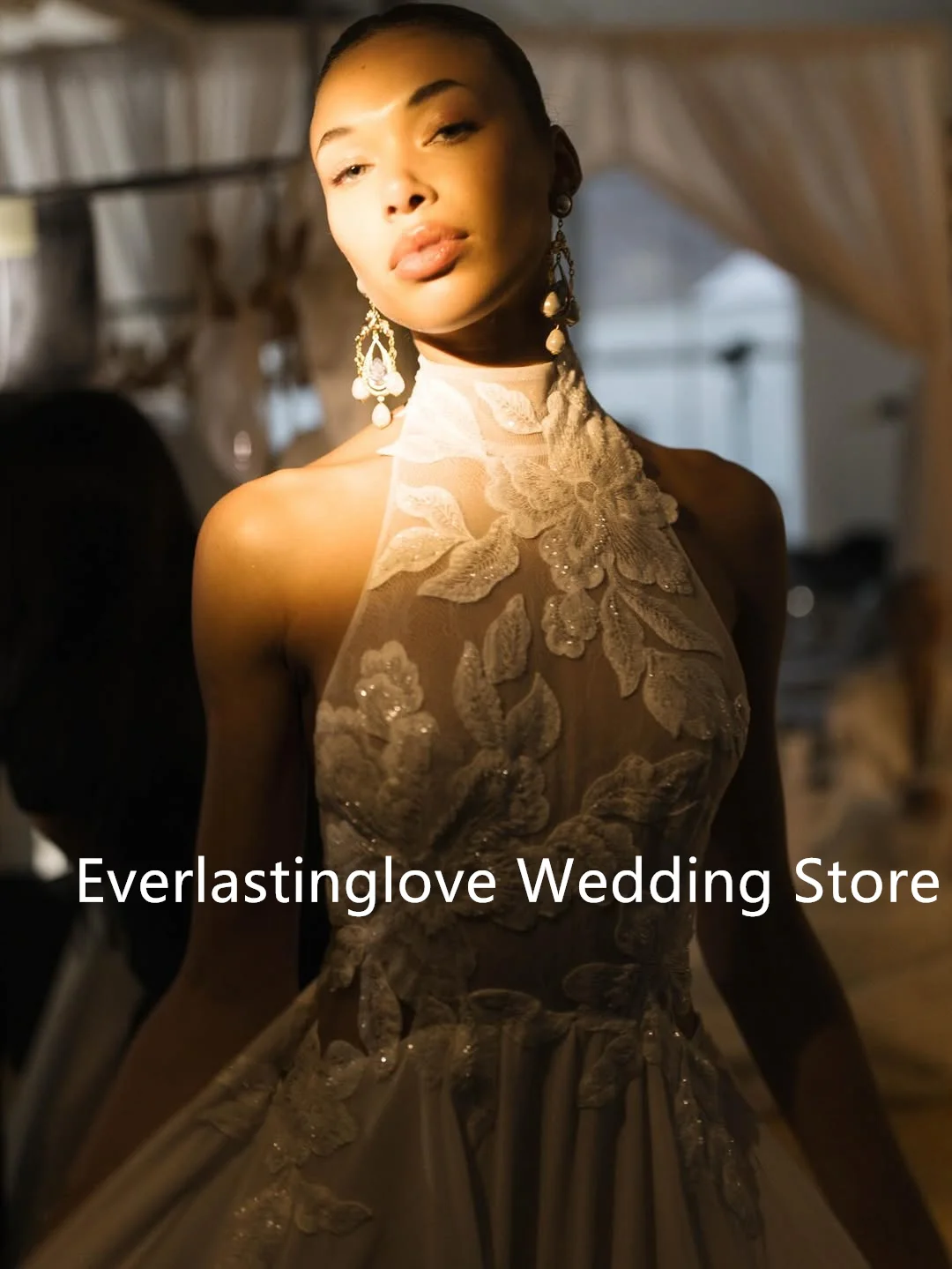 Unique Halter Lace Applique Bridal Grown A Line Wedding Dresses Custom Made 2026 Vestido De Noival