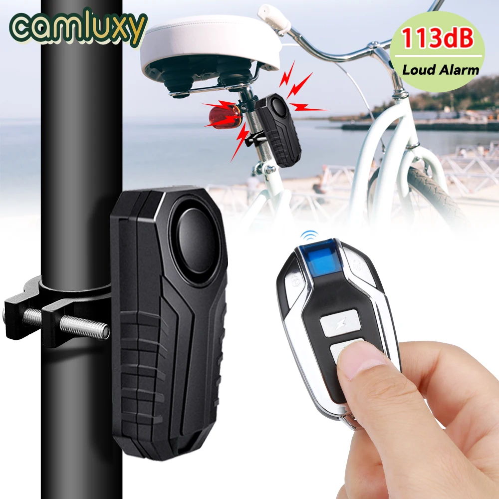 Camluxy Anti-Theft Bike Alarm with Mount 113dB Burglar Vibration Motorcycle Bicycle Alarm Security System Waterproof with Remote