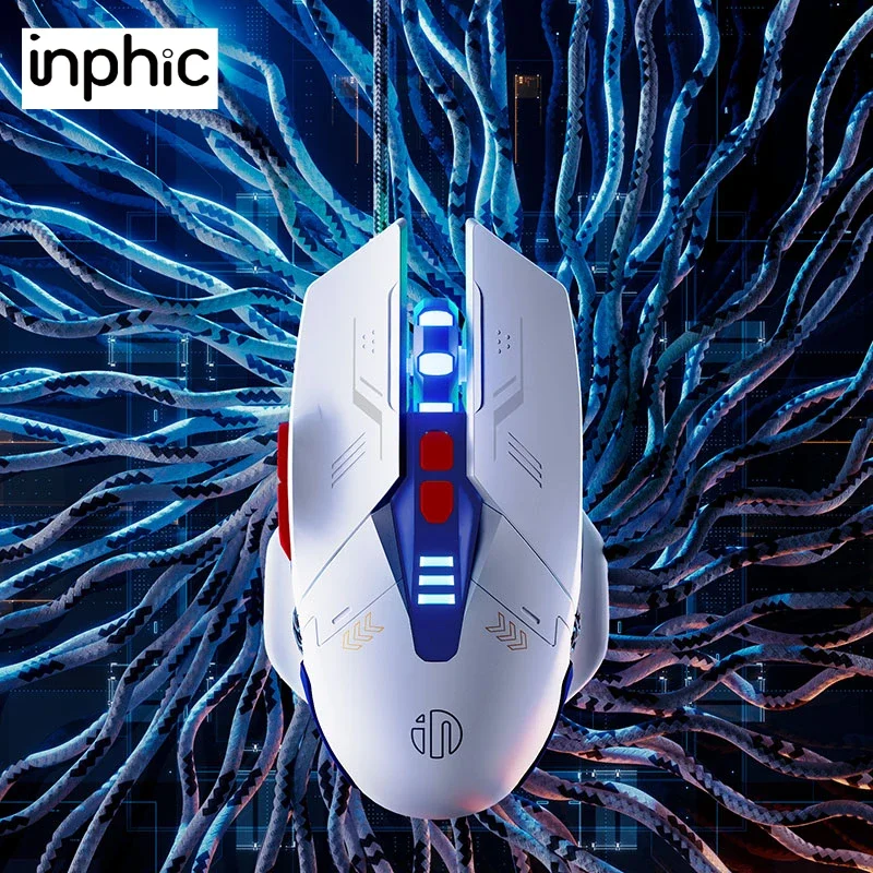 INPHIC W9P wired gaming mouse with adjustable 6-level 12800DPI electronic sports macro programming breathing lighting ergonomics