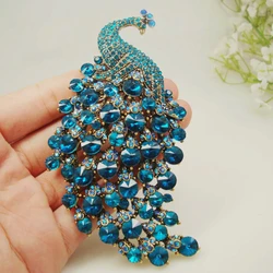 Women's Blue Vintage Crystal Peacock brooch Fashion Party Jewelry Accessories Gift