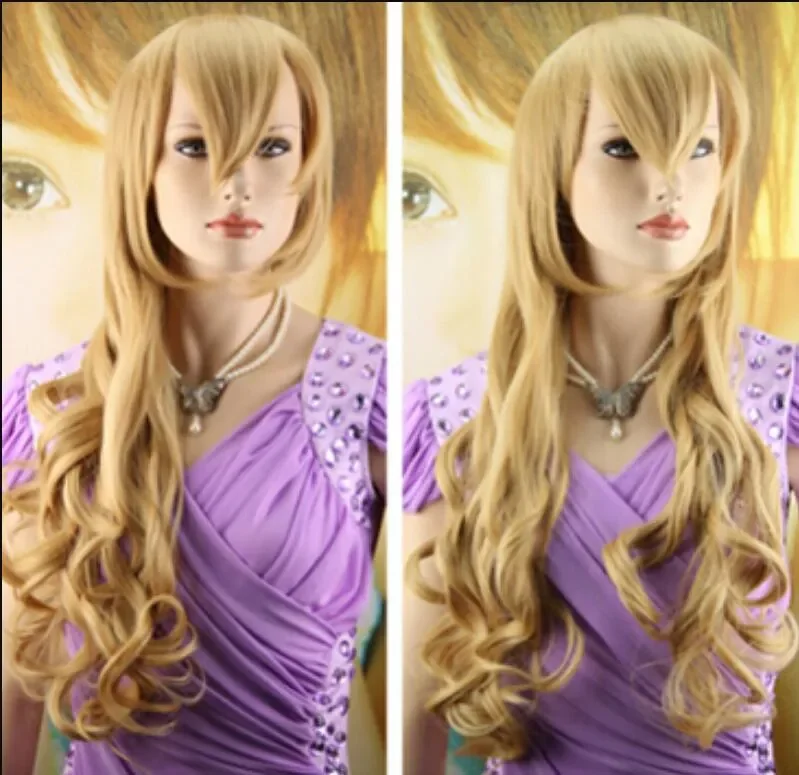 

WIG New Fashion Womens Girls yellow Long Curly Wavy Full Wigs Hair Cosplay Party