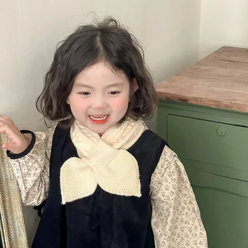 Детский шарф в корейском стиле, простой однотонный теплый шарф для шеи, теплая мягкая вязка для малышей, уличная легкая подходящая верхняя одежда