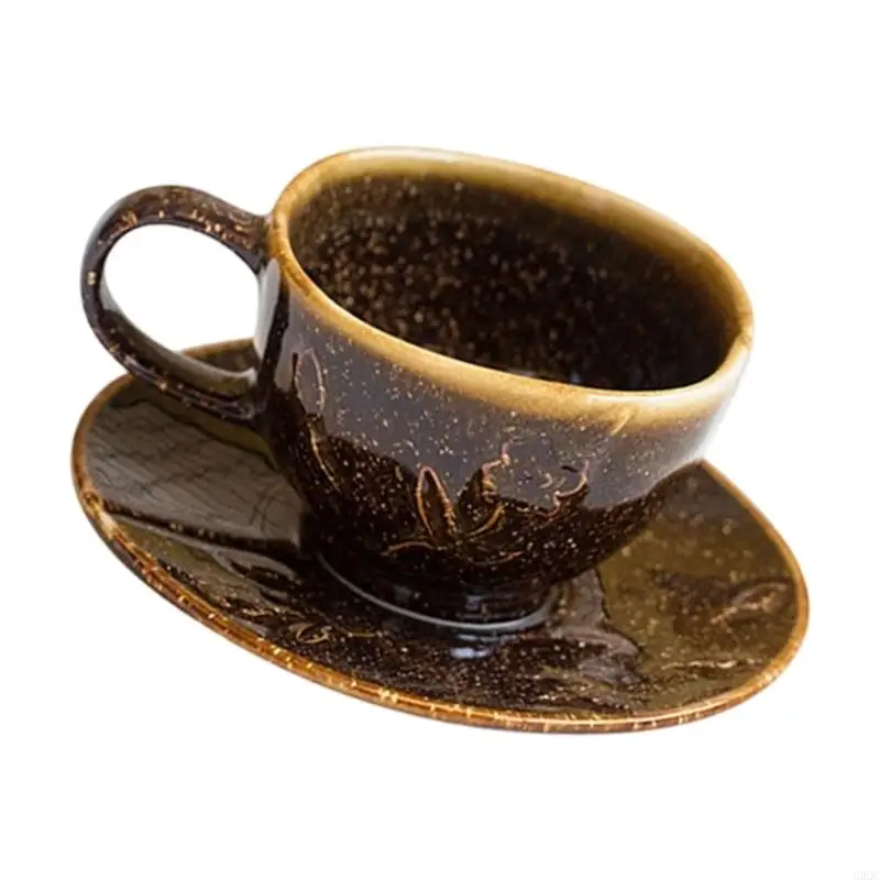 G92C 180ml Ceramic Tea Cup Set With Textured Flower Pattern Farmhouses Glazed Effect