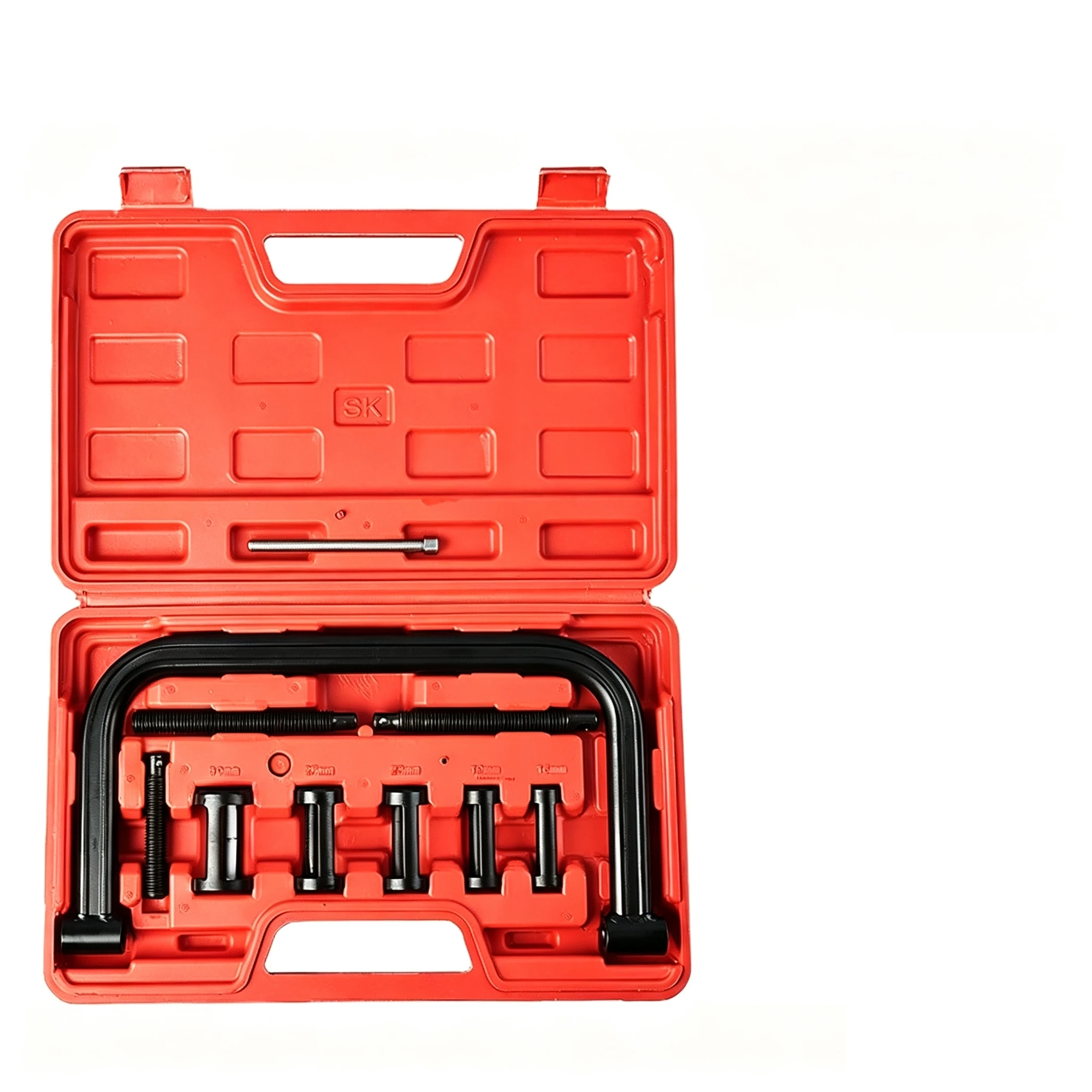 Valve Spring Compressor Tool Kit Featuring Smooth Threaded Shaft and Bow-Shaped Frame for Controlled Compression Tasks